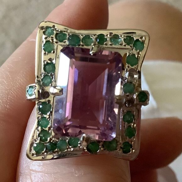 𝅺sterling SILVER 925 AMETHYST/EMERALD WOMAN RING SIZE US 7​​ - Picture 6 of 9